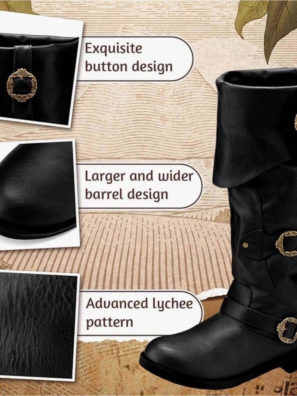 NWOB Cuffbow Men's Medieval Pirate Costume Boots - Black SZ11